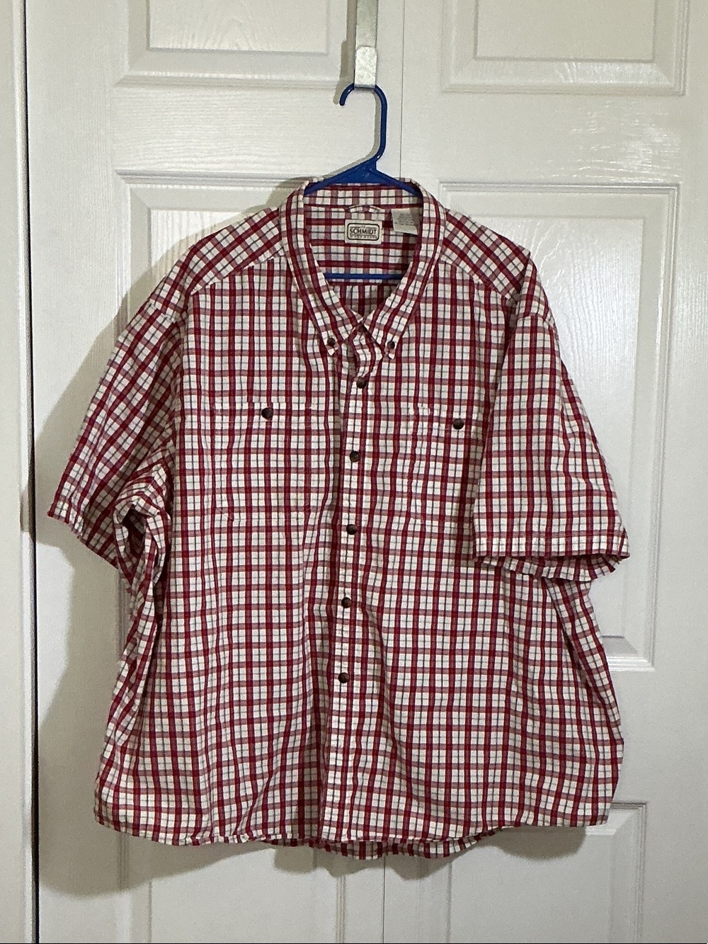 CE Schmidt Workwear Red and White Short-Sleeve Plaid Button-Down Shirt